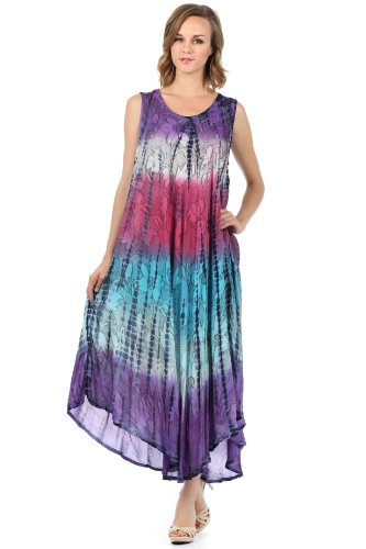 Sakkas 10831 Ombre Floral Tie Dye Tank Mantel Kaftan Viskose Kleid - Lila/One Size von Sakkas