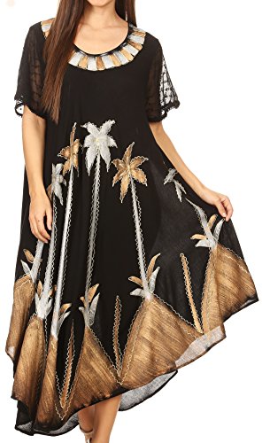 Sakkas 116 Aquarell Palm Tree Tank Kaftan Kleid - Brown/Silver/One Size von Sakkas