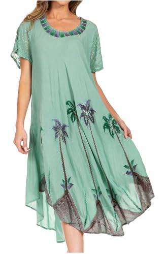 Sakkas 116 Aquarell Palm Tree Tank Kaftan Kleid - Sea Green/Einheitsgröße von Sakkas