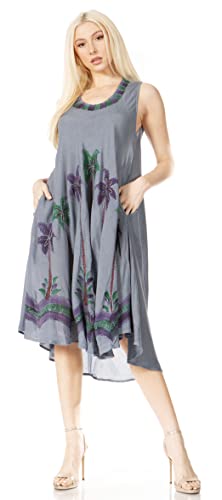 Sakkas 117 Aquarell-Palme-Behälter Kaftan Kleid - Grau/One Size von Sakkas
