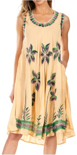 Sakkas 117 Aquarell-Palme-Behälter Kaftan Kleid - PineappleYellow/One Size von Sakkas