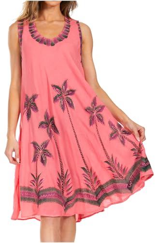 Sakkas 117 Aquarell-Palme-Behälter Kaftan Kleid - Pink - One Size von Sakkas