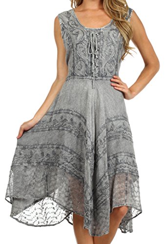 Sakkas 123 Sundara Stonewashed Rayon Mid Length Kleid - Grau - 1X / 2X von Sakkas