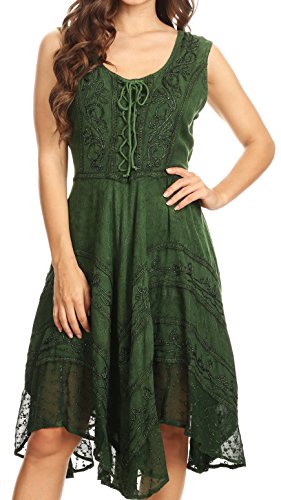 Sakkas 123 Sundara Stonewashed Rayon Mid Length Kleid - Grün - L/XL von Sakkas