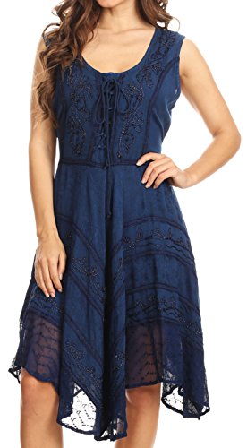 Sakkas 123 Sundara Stonewashed Rayon Mid Length Kleid - Marine - S/M Sakkas 123 Sundara Stonewashed Rayon Mid Length Kleid - Marine - S/M von Sakkas