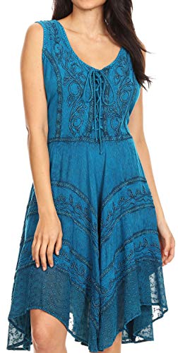 Sakkas 123 Sundara Stonewashed Rayon Mid Length Kleid - Türkis Blau - L/XL von Sakkas