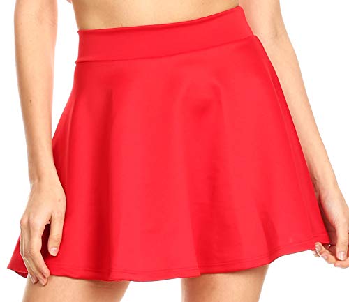 Sakkas 13-6794 - Damen Basic Vielseitig Stretchy Flared Lässige Mini Skater Rock Made in USA - Rot - L von Sakkas