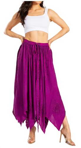 Sakkas 13230 - Emery Damen Vintage Retro Maxi Rayon bestickter fließender Rock mit Zick-Zack-Saum - Lila - S/M von Sakkas