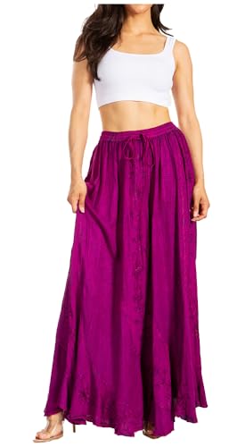 Sakkas 13231 - Ahaana Damen Renaissance Boho Rayon Maxi bestickter Sommerrock mit Einsätzen – Lila – L/XL von Sakkas