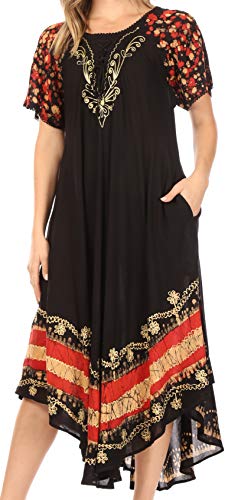 Sakkas 14403New - Sara Batik CaftanTank Kleid/Cover Up - Schwarz/Rot - One Size Regular von Sakkas