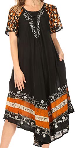Sakkas 14403New - Sara Batik CaftanTank Kleid/Cover Up - Schwarz/Kupfer - One Size Regular Sakkas 14403New - Sara Batik CaftanTank Kleid/Cover Up - Schwarz/Kupfer - One Size Regular von Sakkas