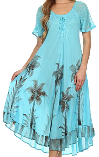 Sakkas 14610New - Kai Palme Kaftan-Behälter-Kleid/Vertuschung - Türkis - One Size Regular von Sakkas