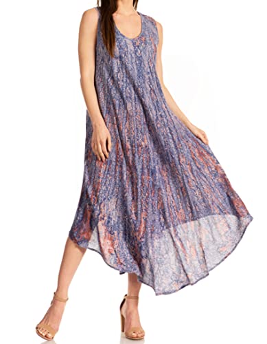 Sakkas 14801 - Kara Long Drapierte ärmellose gemusterte Kaftan Kleid/Vertuschung - Blau/Multi - OS von Sakkas