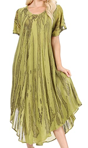 Sakkas 14802 - Faye Cap Ärmel Viskose Caftan Cover Up Kleid - Grün - OS von Sakkas