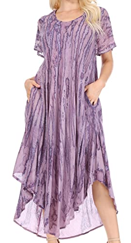 Sakkas 14802 - Faye Cap Ärmel Viskose Caftan Cover Up Kleid - Lila - OS von Sakkas