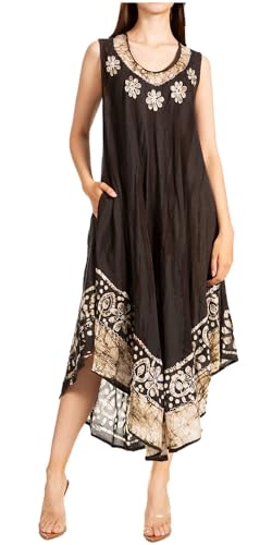 Sakkas 15009 - Alexis Besticktes Langes Ärmelloses Blumenkaftan Kleid/Vertuschung - Grau/Schwarz - OS von Sakkas