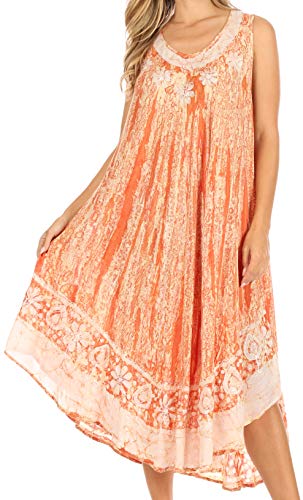 Sakkas 15009 - Alexis - Gesticktes, langärmliges, florales Kaftankleid/Cover Up - Kupfer - OS von Sakkas