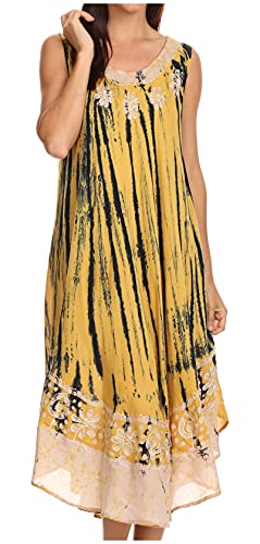 Sakkas 15009 - Alexis gesticktes langes Sleeveless BlumenKaftan Kleid/Abdeckung Oben - Senf Gelb - OS von Sakkas