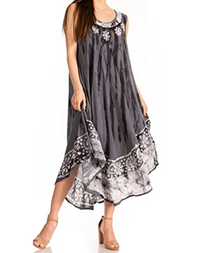 Sakkas 15009 - Alexis gesticktes langes Sleeveless BlumenKaftan Kleid/Abdeckung Oben - staubiges Blau - OS von Sakkas