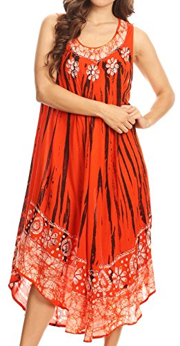 Sakkas 15009 - Alexis gesticktes langes ärmelloses BlumenCaftan Kleid/Cover Up - Burnt Orange - OS von Sakkas