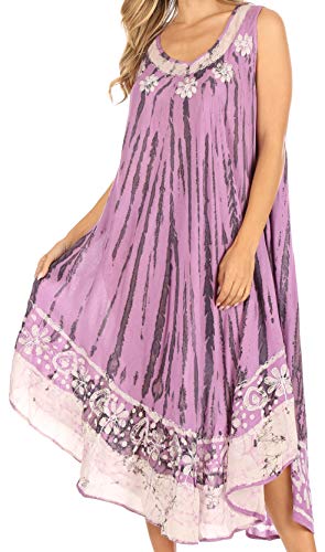 Sakkas 15009 - Alexis gesticktes langes ärmelloses BlumenCaftan Kleid/Cover Up - Lila - OS von Sakkas