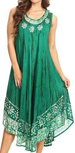 Sakkas 15009 - Alexis gesticktes langes ärmelloses BlumenCaftan Kleid/Cover Up - Sea Green - OS von Sakkas