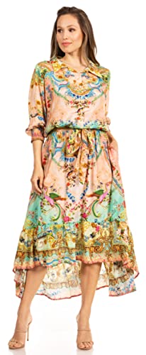Sakkas 1505 - Andreas Damen Maxikleid mit Langen Ärmeln und Knöpfen, Blumenrüschen und Taschen - 589-Lachs - S/M Sakkas 1505 - Andreas Damen Maxikleid mit Langen Ärmeln und Knöpfen, Blumenrüschen und Taschen - 589-Lachs - S/M von Sakkas