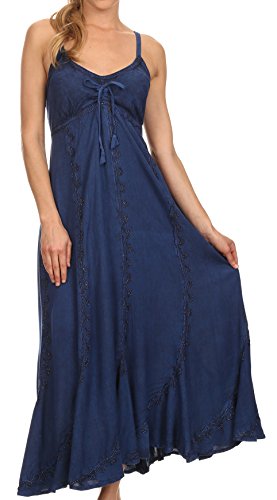 Sakkas 152105 - Allie Stonewashed stickte justierbares Spaghettiträger Kleid - Navy - 1X / 2X von Sakkas