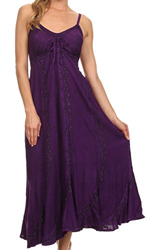 Sakkas 152105 - Allie Stonewashed stickte justierbares Spaghettiträger Kleid - Purple - 1X / 2X von Sakkas