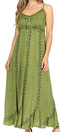 Sakkas 152105 - Allie Stonewashed stickte justierbares Spaghettiträger Kleid - Grün - 1X / 2X von Sakkas