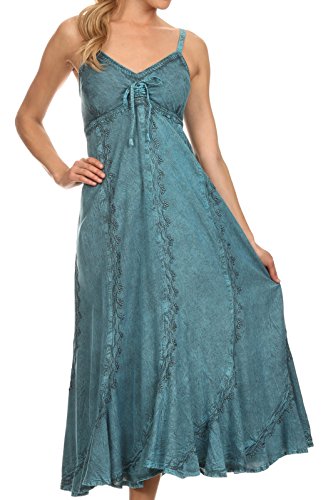 Sakkas 152105 - Allie Stonewashed stickte justierbares Spaghettiträger Kleid - Turquoise - 1X / 2X von Sakkas