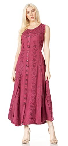 Sakkas 15221 - Maya Blumenbesticktes ärmelloses Rayonkleid mit Knöpfen - Orchidee - 1X/2X von Sakkas
