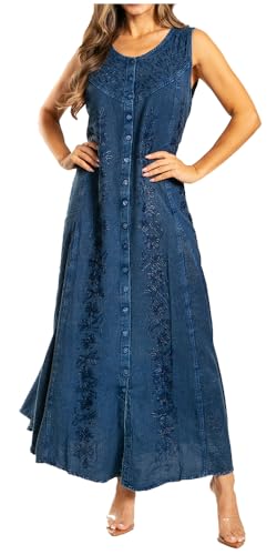Sakkas 15221 - Maya Blumenstickerei Ärmelloses Rayon Kleid - Navy - 1X/2X von Sakkas
