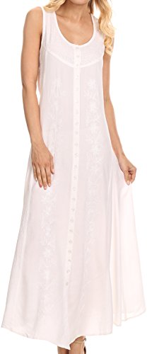 Sakkas 15221 - Maya Floral gestickte Ärmellose Button Up Rayon Kleid - Weiß - 1X / 2X Sakkas 15221 - Maya Floral gestickte Ärmellose Button Up Rayon Kleid - Weiß - 1X / 2X von Sakkas
