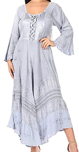 Sakkas 15223 - Mirabel Stonewashed Korsett Stil Floral Emboridery Kimono Ärmel Kleid - Babyblau - S/M von Sakkas