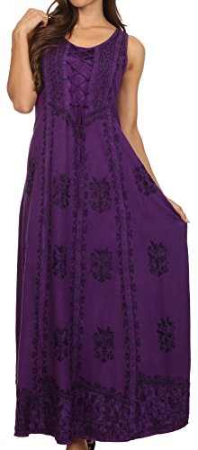 Sakkas 15229 - Stella Long Tank Top Verstellbares Kaftan Korsett Kleid mit Stickerei - Lila - S/M von Sakkas