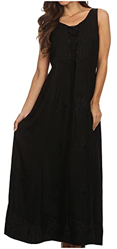 Sakkas 15229 - Stella Long Tank Top Verstellbares Kaftan Korsett Kleid mit Stickerei - Schwarz - L/XL von Sakkas