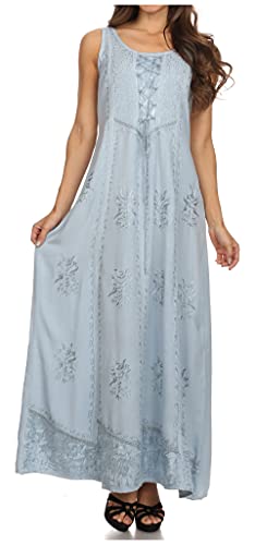 Sakkas 15229 - Stella Long Tank Top Verstellbares Kaftan Korsett Kleid mit Stickerei - Sky Blue - L/XL von Sakkas