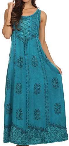 Sakkas 15229 - Stella Long Tank Top Verstellbares Kaftan Korsett Kleid mit Stickerei - Türkis - 1X / 2X von Sakkas