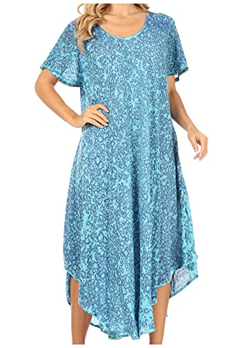 Sakkas 15802 - Lila Ärmelloses Freckled gefärbt Scoop-Ausschnitt lang Kaftan Kleid/Abdeckung -Türkis-OS von Sakkas