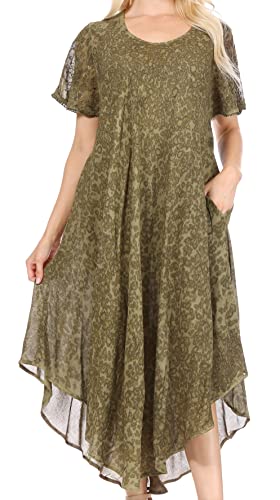 Sakkas 15802 - Lila Sommersprossen gefärbte Cap Ärmel Scoopneck Lange Kaftan Kleid/Cover Up - Olive - OS von Sakkas