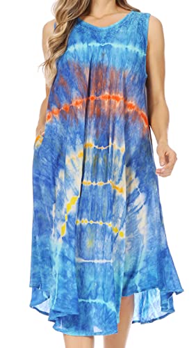 Sakkas 15803 - Nora ärmellos gestickte Short Tie Dye Kaftan Kleid/Cover Up - Blau - OS Sakkas 15803 - Nora ärmellos gestickte Short Tie Dye Kaftan Kleid/Cover Up - Blau - OS von Sakkas