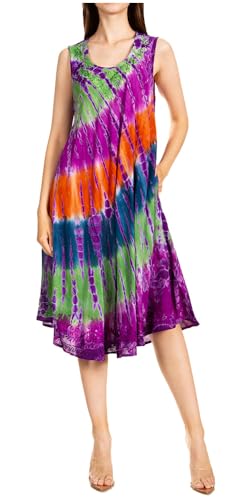 Sakkas 15803 - Nora ärmelloses Besticktes kurzes Tie Dye Kaftankleid/Cover Up - 1-Braun - OS von Sakkas
