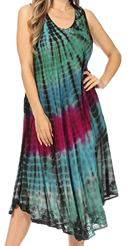 Sakkas 15803 - Nora ärmelloses Besticktes kurzes Tie-Dye-Kaftankleid/Cover Up - 1-Lila - OS von Sakkas