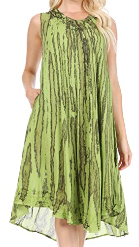 Sakkas 15803 - Nora ärmelloses Besticktes kurzes Tie Dye Kaftankleid/Cover Up - 2-ForestGreen - OS von Sakkas