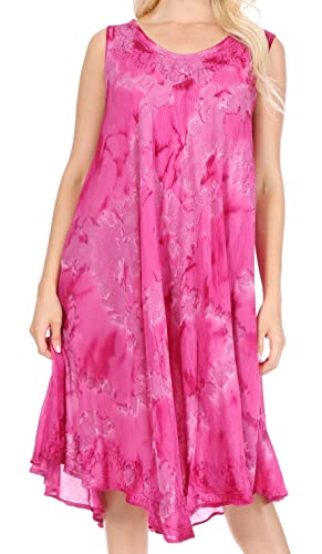 Sakkas 15803 - Nora ärmelloses Besticktes kurzes Tie Dye Kaftankleid/Cover Up - 3-Fuchsia - OS von Sakkas