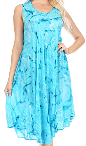 Sakkas 15803 - Nora ärmelloses Besticktes kurzes Tie Dye Kaftankleid/Cover Up - 3-Türkis - OS von Sakkas