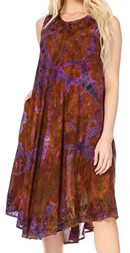 Sakkas 15803 - Nora ärmelloses Besticktes kurzes Tie Dye Kaftankleid/Cover Up - 4-Olive - OS von Sakkas