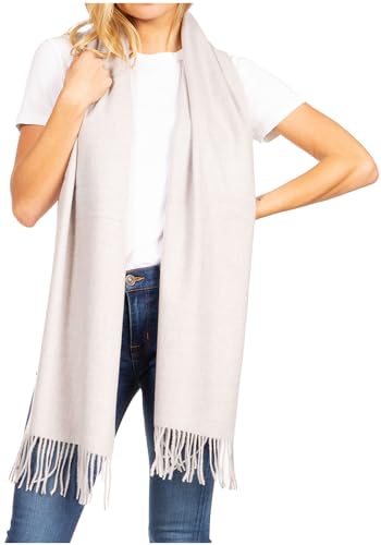 Sakkas 1590 - Booker Cashmere Feel einfarbiger Unisex-Winterschal mit Fransen – Nebel – OS von Sakkas