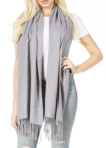 Sakkas 1590 - Booker Kaschmir Feel Solid Colored Unisex Winter Schal mit Fransen - Grau - OS von Sakkas